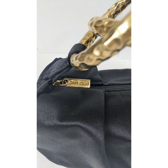 Jimmy Choo - Satin handle Bag Gold Hoop Black Formal Clutch - Picture 5 of 8